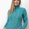 Doroti turquoise cable knit turtleneck sweater.