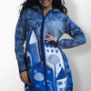 Rezeda Blue wool-blend coat with modern design.