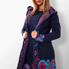 Suzana Navy Blue hooded coat with modern fit.