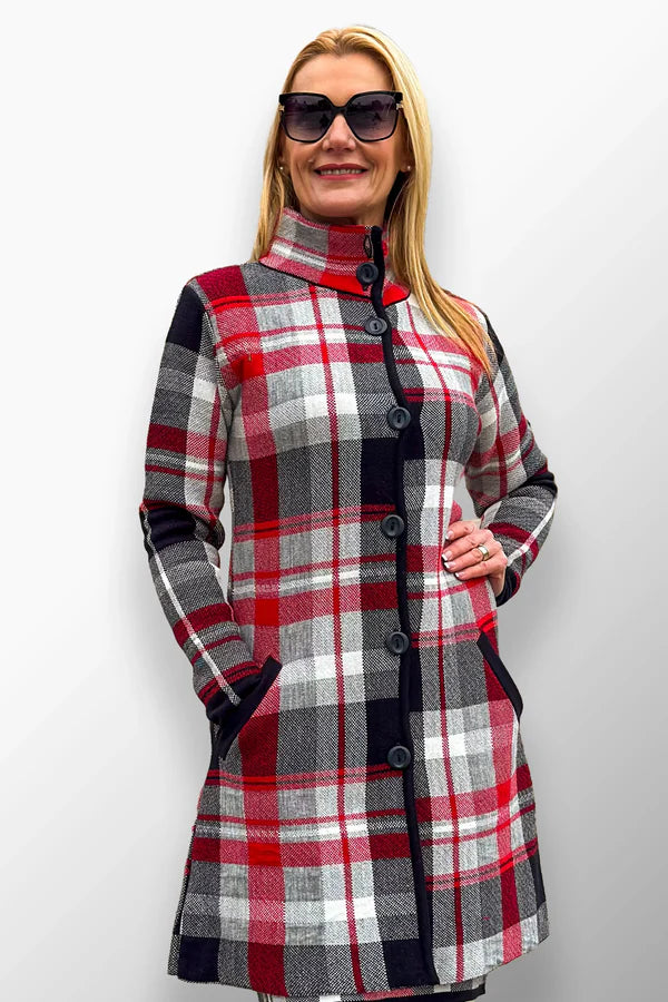 Kerry Long Knit Coat with Checkered Pattern