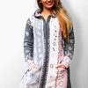 Anka gray hooded coat with powder pink prints.