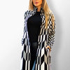 Anna black plaid wool-blend coat with chevron pattern.