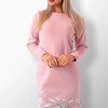 Ditta pink knit dress with cozy knit accents.