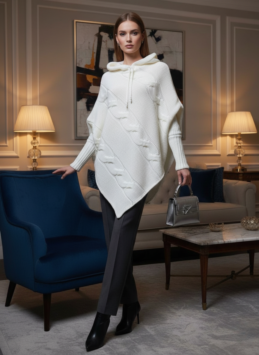 Mira Kötött Poncsó Kapucnival