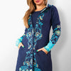 Ivana navy blue hooded coat with floral texture.