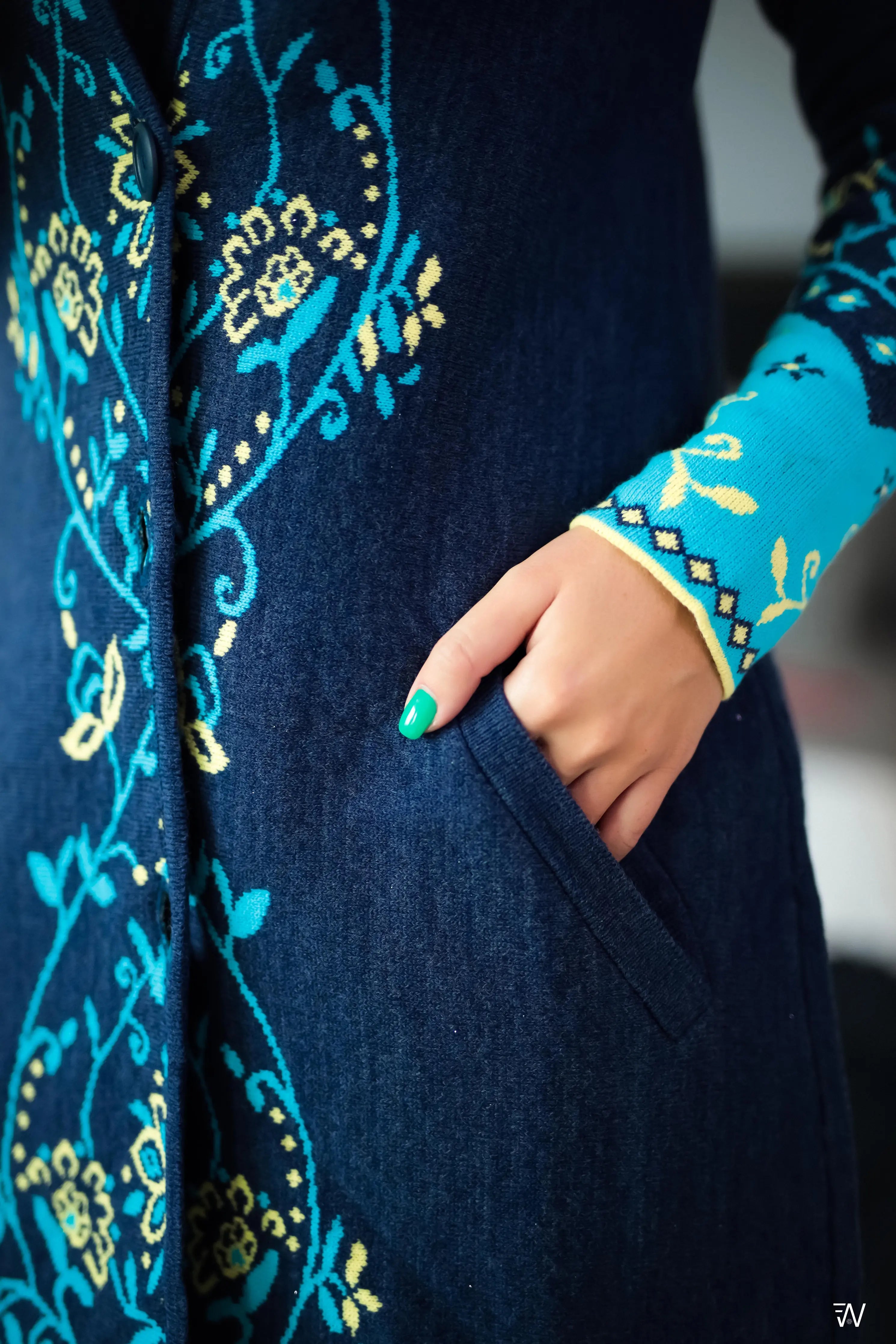 navy blue wool-blend coat with a comfortable hood.