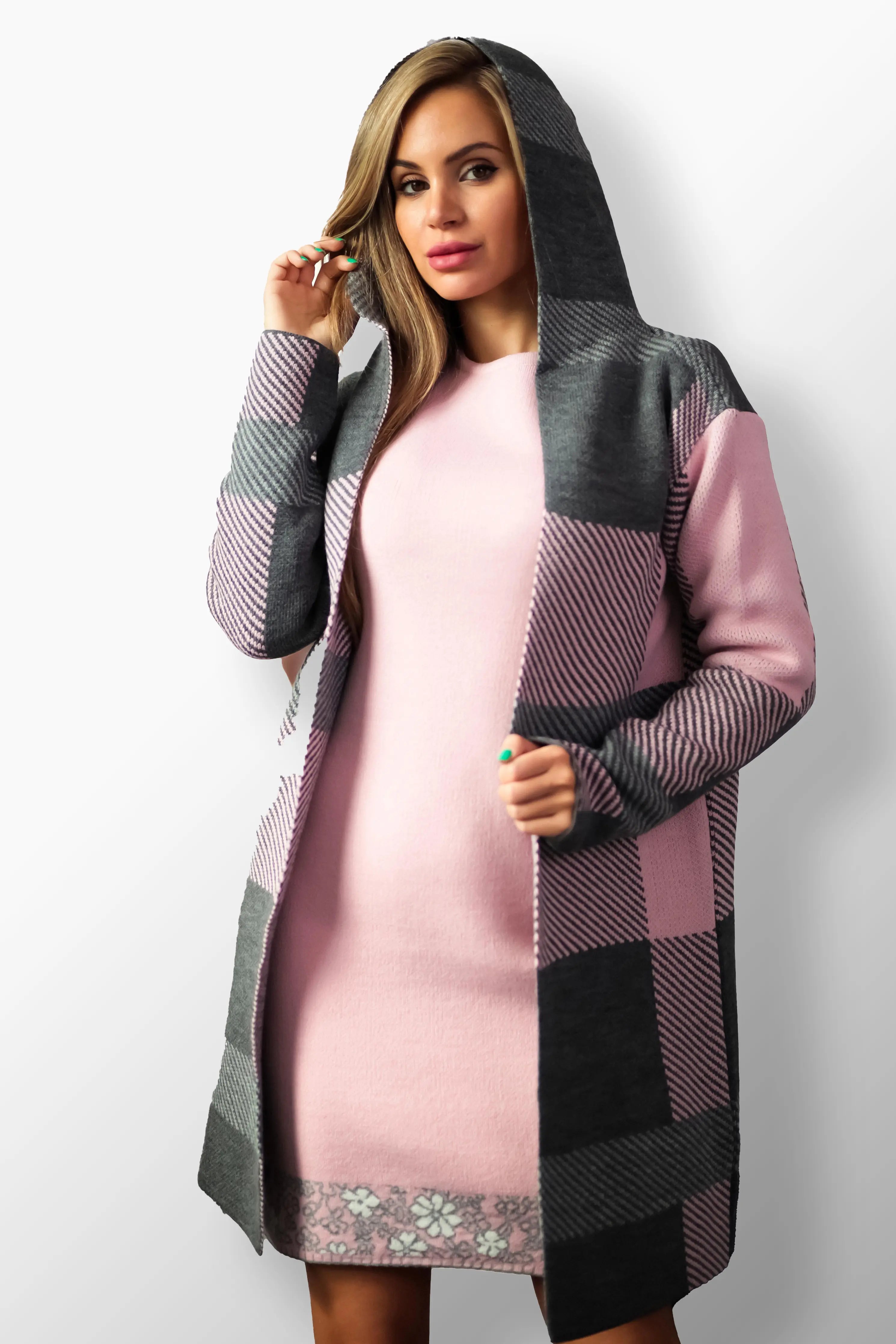 Jelka Rózsaszín Kötött Kardigán Kapucnival