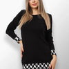 Margaret knit dress with Black and White chevron pattern.