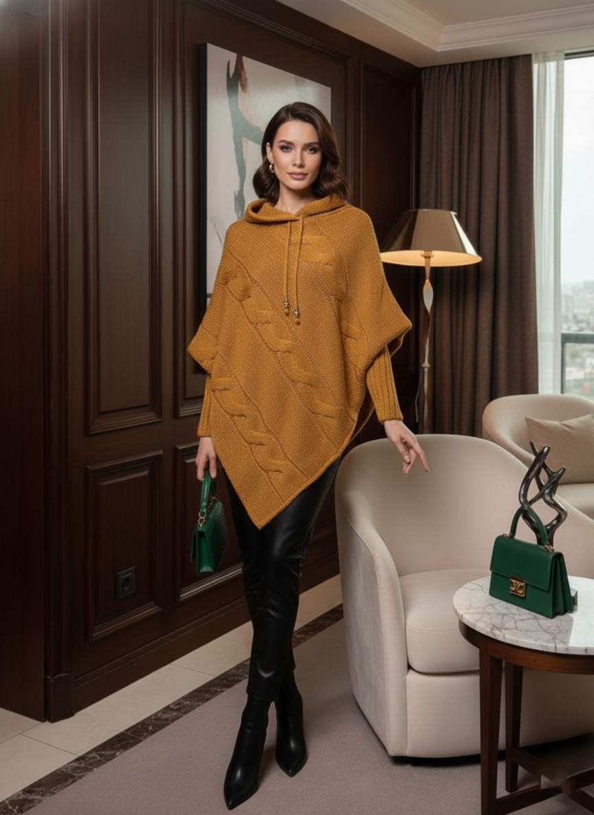 Mira Kötött Poncsó Kapucnival