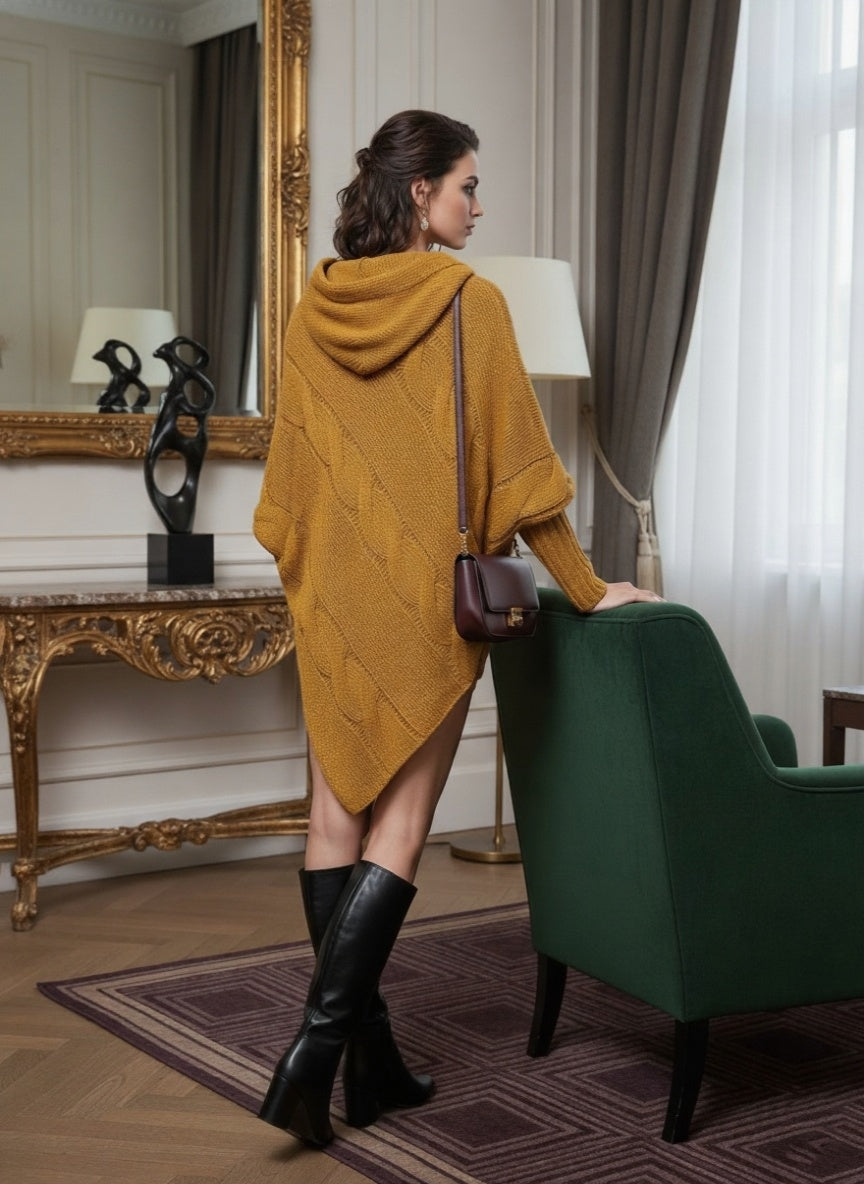 Mira Kötött Poncsó Kapucnival