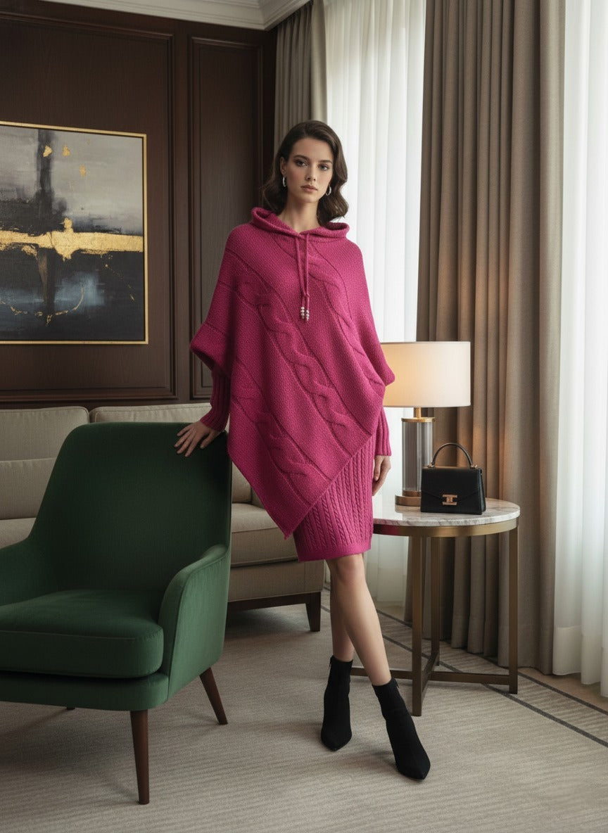 Mira Kötött Poncsó Kapucnival