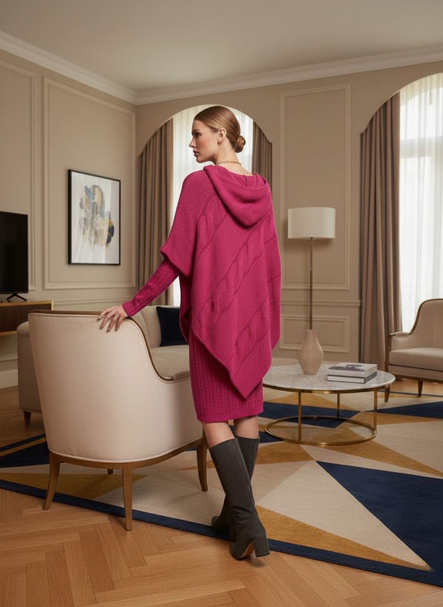 Mira Kötött Poncsó Kapucnival