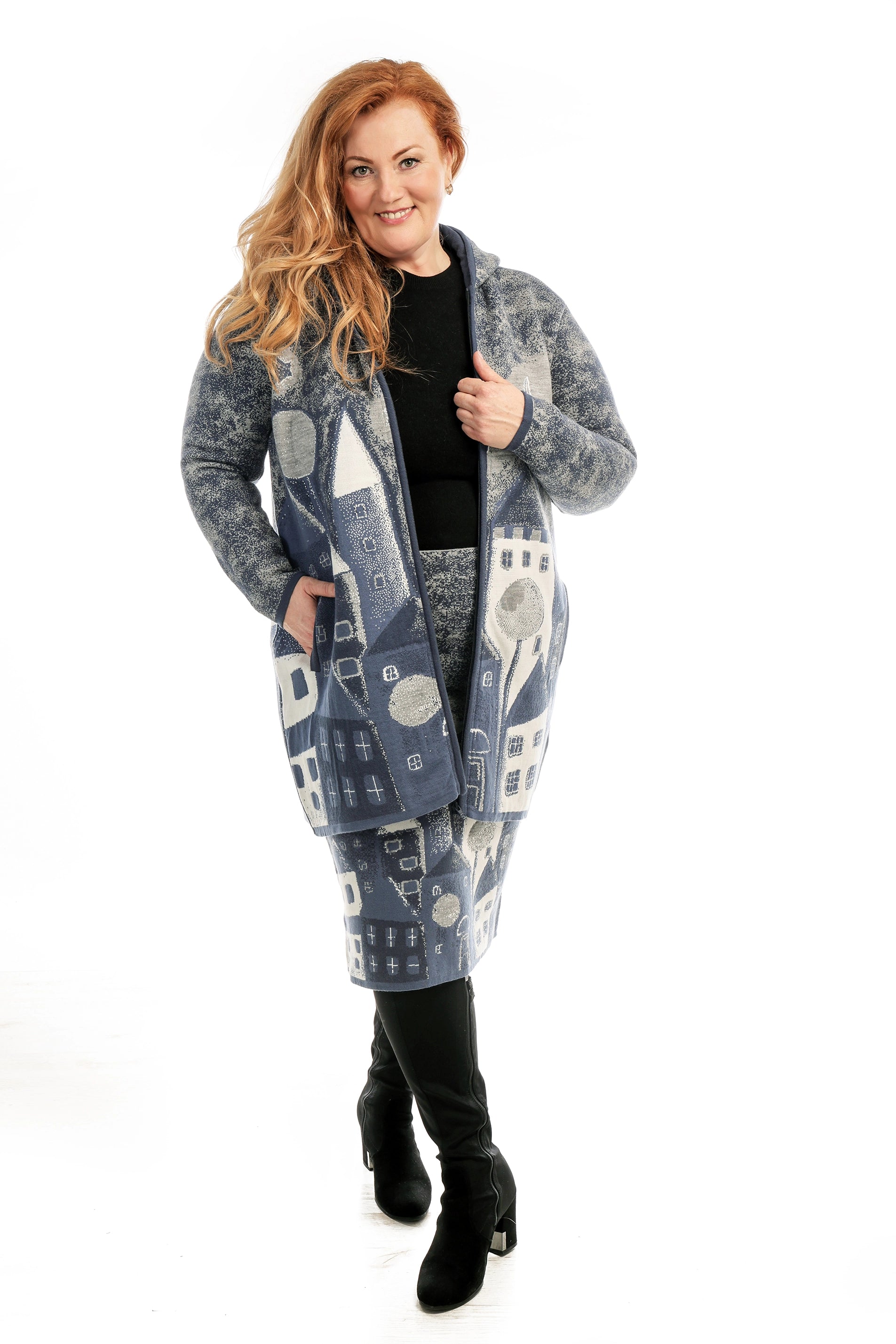 Rella Knit Coat with Fairy Tale Town Pattern