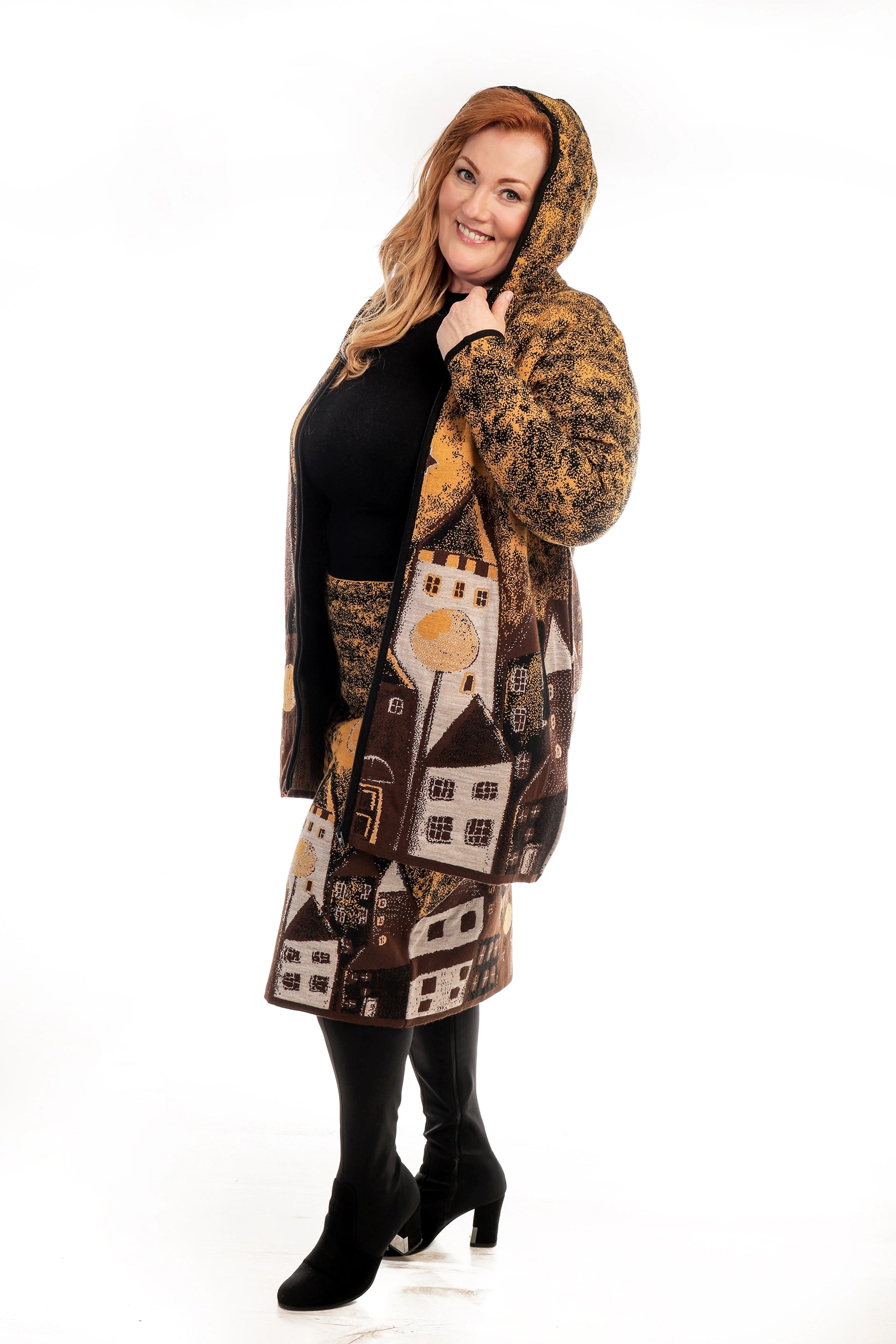 Rella Knit Coat with Fairy Tale Town Pattern