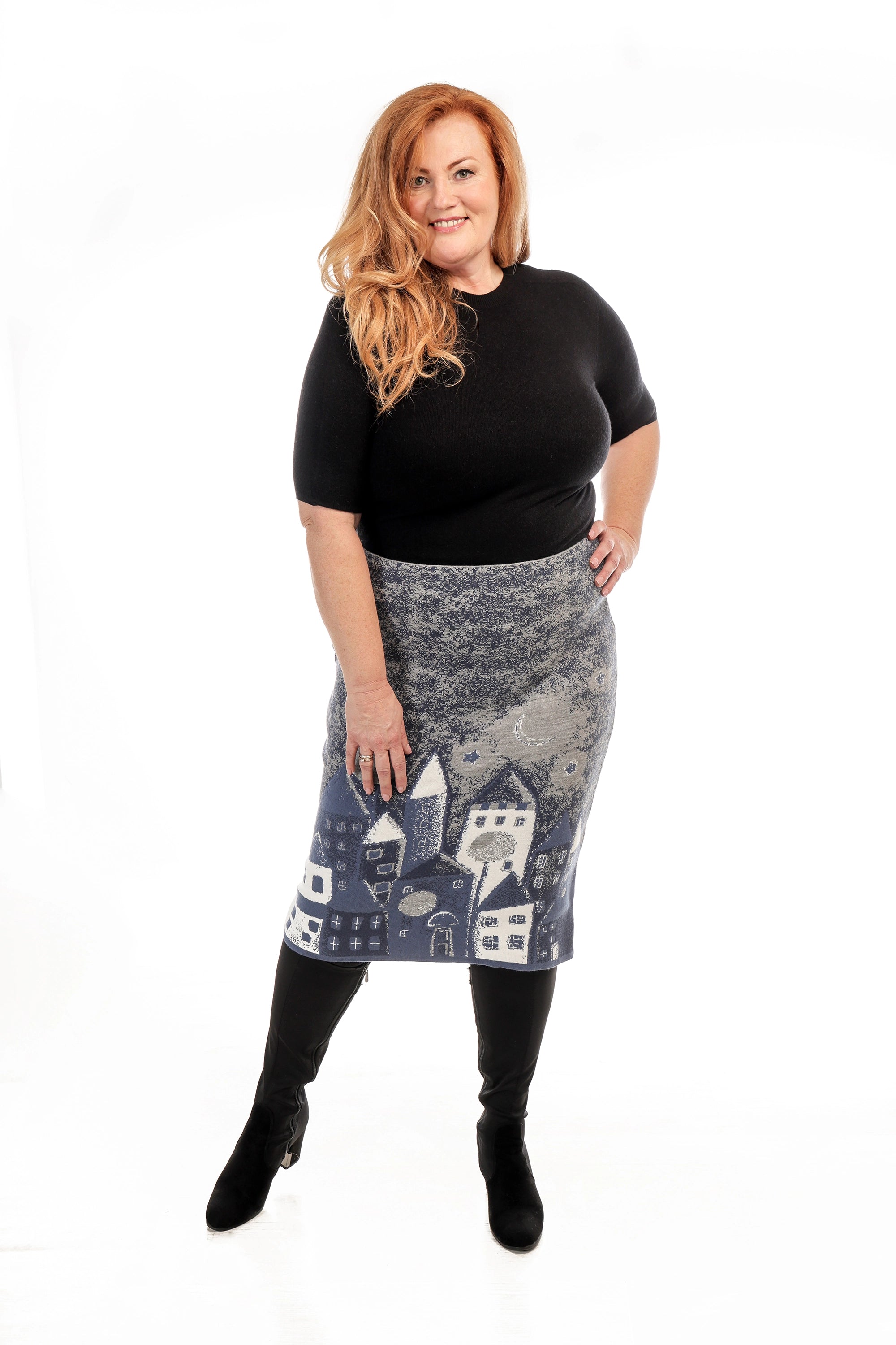 Rella Kötött Szoknya Mesebeli Város Mintával