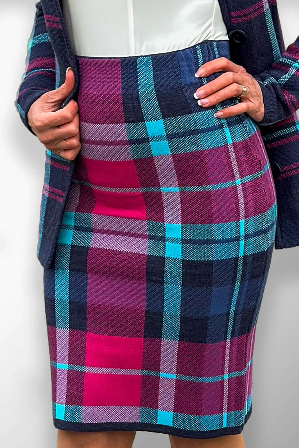 Kerry Kötött Szoknya Magas Derékkal és Kockás Mintával