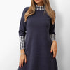 Tina knit dress with white plaid pattern in navy.