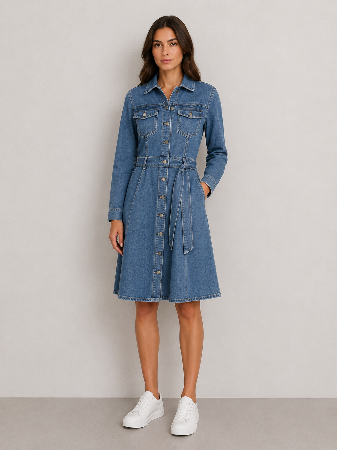 Bleona Knit Dress with Elegant Floral Pattern