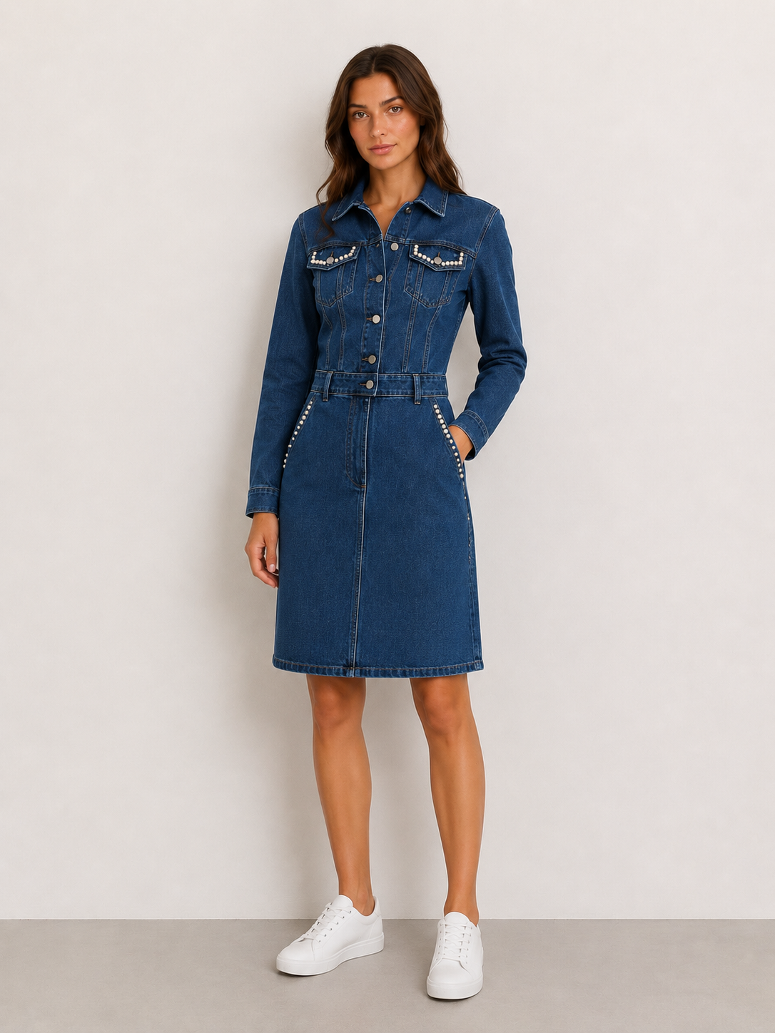 Bleona Knit Dress with Elegant Floral Pattern